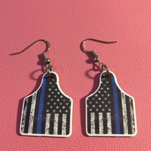 Black and Blue Flag Earrings Blue Line